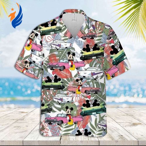 Stylish Mickey Aloha Shirt: Hawaiian Mickey Mouse & Car Design