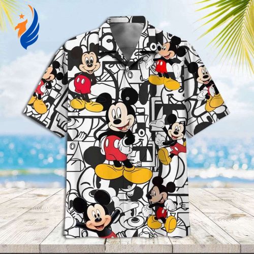 Mickey Aloha Shirt: Hawaiian Disney Mickey Mouse Black & White Design