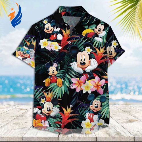 Discover the Magical Mickey Aloha Shirt: Hawaiian Style with Mickey Mouse Lost in a Tropical Forest!