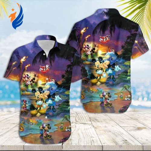 Sunset Beach Hawaiian Shirt - Mickey Mouse & Minnie Aloha Prints Limited Edition