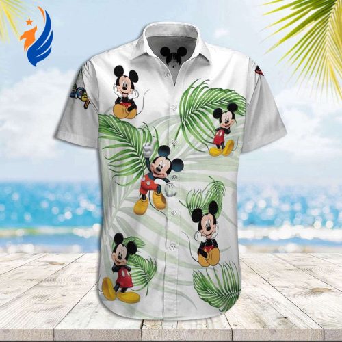 Mickey Aloha Shirt: Hawaiian Style with Mickey Mouse & Palm Leaves - Trendy Vibrant & Fun!