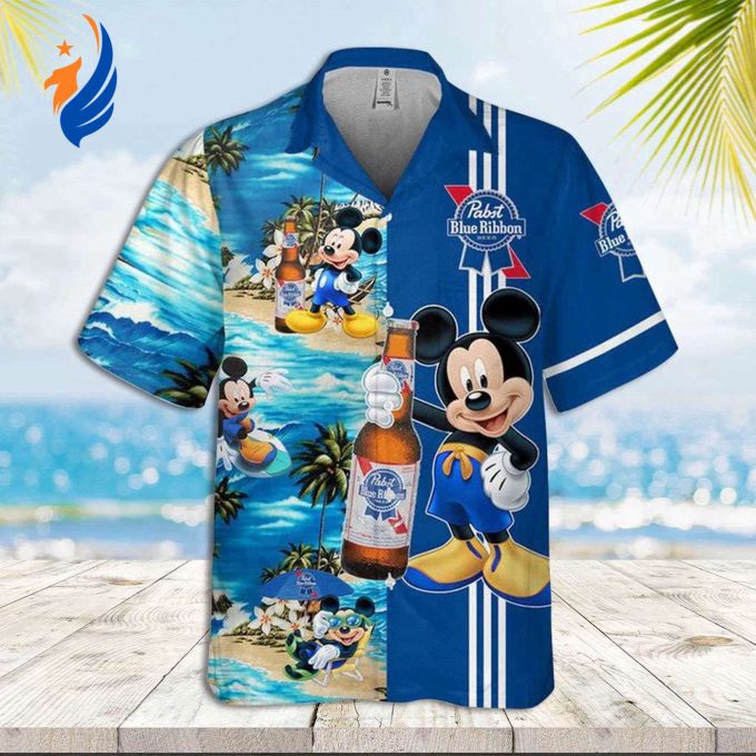 Mickey Aloha Shirt: Hawaiian Style with Pabst Blue Ribbon Mickey Mouse Design Mickey Aloha Shirt: Hawaiian Style with Pabst Blue Ribbon Mickey Mouse Design