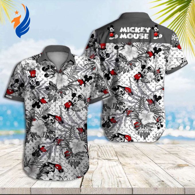 Mickey Aloha Shirt: Hawaiian Vibes with Classic Mickey Mouse White Gray Design Mickey Aloha Shirt: Hawaiian Vibes with Classic Mickey Mouse White Gray Design