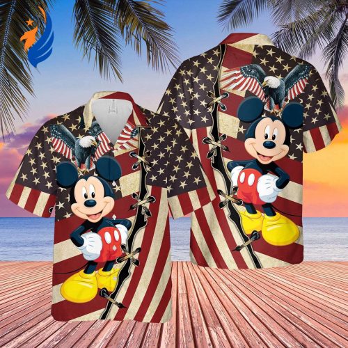 Mickey Aloha Shirt: US Flag Hawaiian Eagle Design for a Patriotic Disney Style!
