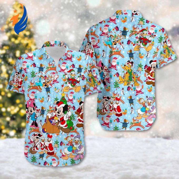 Christmas Hawaiian Shirt: Mickey And Friends Minnie Mouse Xmas Party Goofy Pluto Donald Santa Hat – Magic Kingdom Shirt