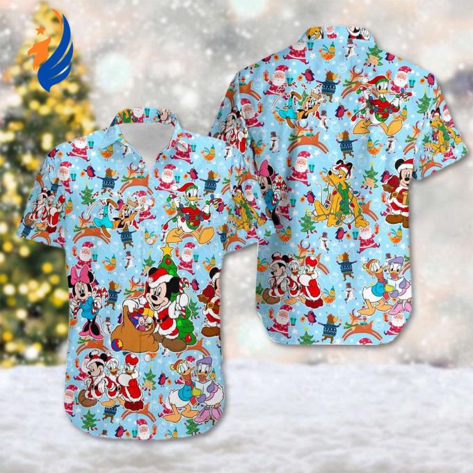 Christmas Hawaiian Shirts: Mickey and Friends Minnie Mouse Xmas Party Goofy Pluto Donald Santa Hat Magic Kingdom Christmas Hawaiian Shirts: Mickey and Friends Minnie Mouse Xmas Party Goofy Pluto Donald Santa Hat Magic Kingdom