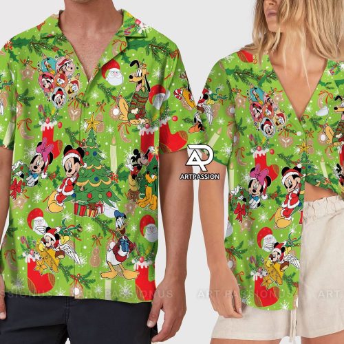 Get Festive with Mickey and Friends Christmas Hawaiian Shirt – Green Disney Design