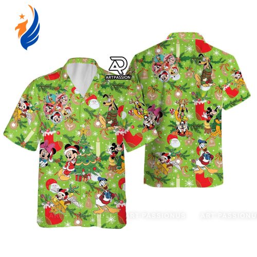 Get Festive with Mickey and Friends Christmas Hawaiian Shirt – Green Disney Design