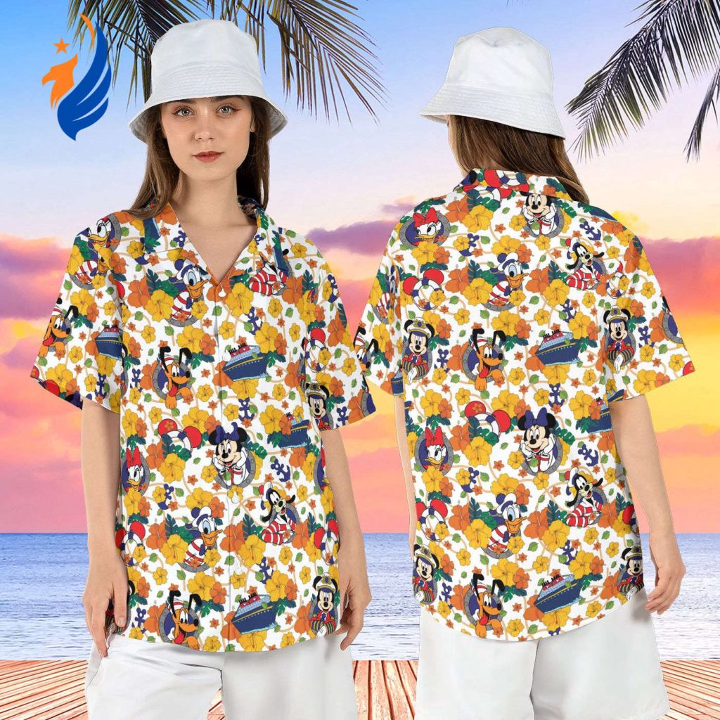 Disneyland Hawaiian Shirt: Mickey and Friends Cruise Line Floral Aloha Design for Summer Cruise & Magical Vacation Disneyland Hawaiian Shirt: Mickey and Friends Cruise Line Floral Aloha Design for Summer Cruise & Magical Vacation