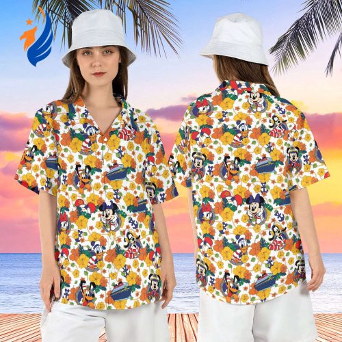 Disneyland Hawaiian Shirt: Mickey and Friends Cruise Line Floral Aloha Design for Summer Cruise & Magical Vacation