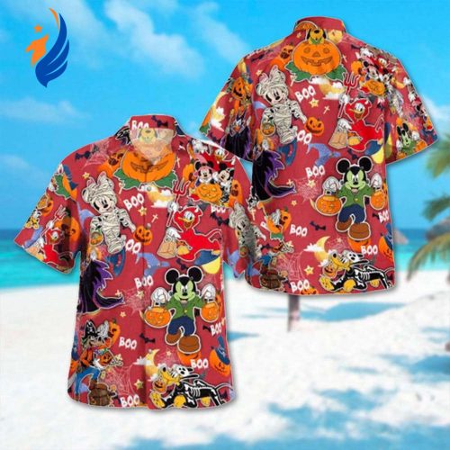 Spooky Fun: Mickey and Friends Halloween Hawaiian Shirt – All Over Print Button Up – Perfect for Summer and Halloween!