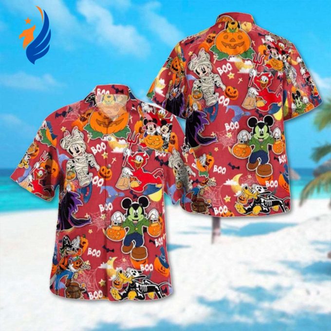 Spooky Fun: Mickey and Friends Halloween Hawaiian Shirt – All Over Print Button Up – Perfect for Summer and Halloween!