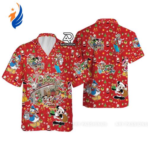 Mickey & Friends Hawaiian Christmas Shirt: Disney Epcot Button Up for Festive Holiday Vibes!