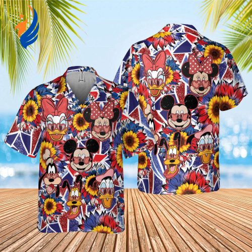 Mickey & Friends Hawaiian Shirt: 4th of July Vacation Trip with Minnie Mouse & Comfort Colors WDW Design
