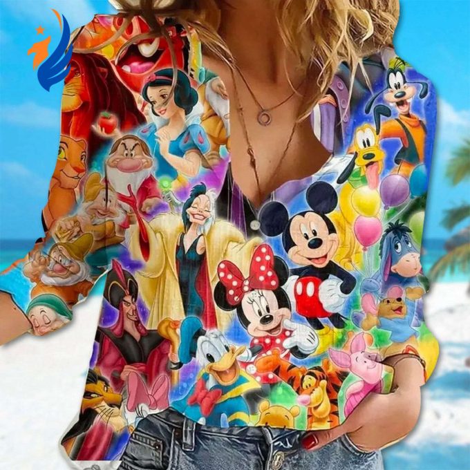 Cute Mickey Minnie Daisy Donald Duck Linen Shirt for Women – Cartoon Casual Magic Kingdom Gift