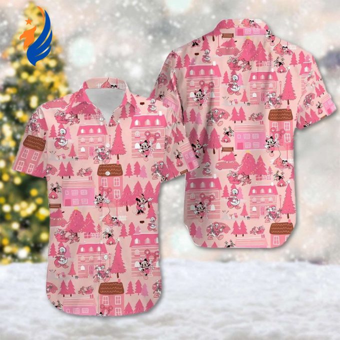 Mickey & Friends Pink Hawaii Shirt: Christmas Hawaiian Tee with Minnie Donald Goofy Magic Kingdom – Xmas Hawaiian Shirt