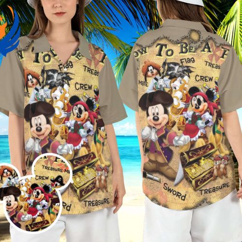 Mickey & Friends Pirates of Caribbean Hawaiian Shirt – Disneyland Pirates Cruise Hawaii Pirates Treasure Map Beach Aloha Shirt