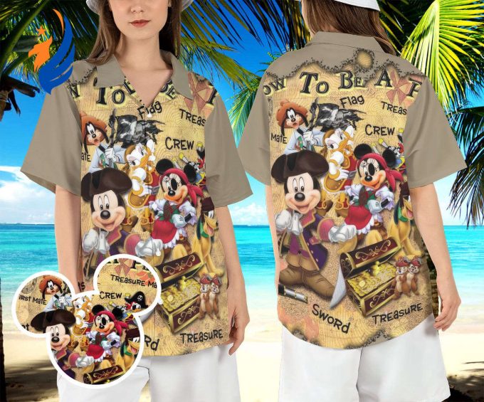 Mickey & Friends Pirates of Caribbean Hawaiian Shirt – Disneyland Pirates Cruise Hawaii Pirates Treasure Map Beach Aloha Shirt