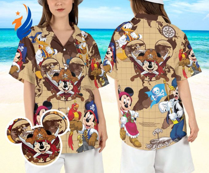 Disneyland Pirates Hawaiian Shirt: Mickey & Friends Pirates of Caribbean Pirates Treasure Map Aloha Shirt Magic Kingdom