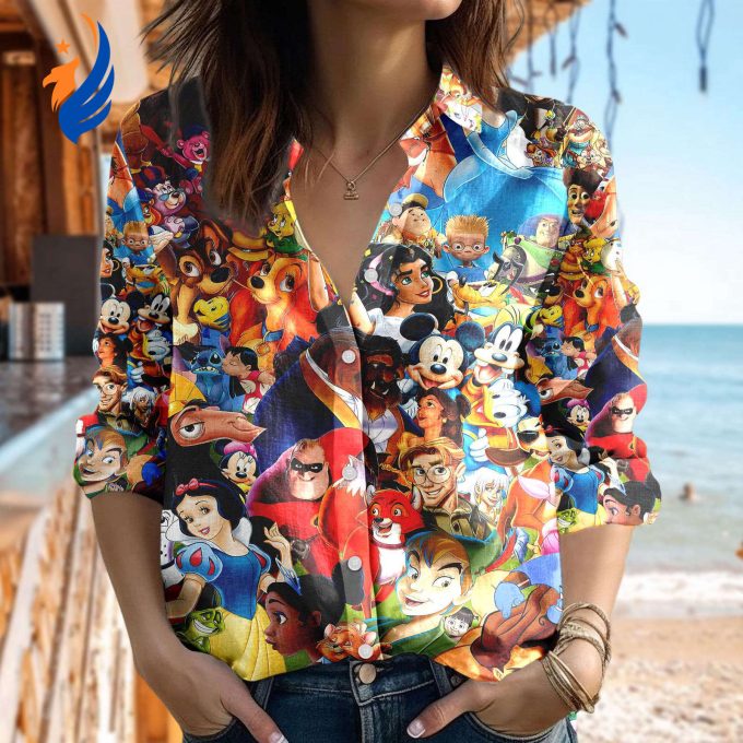Mickey & Friends Shirt: Minnie Daisy Donald Duck Button Down & Princess Cartoon Casual Shirt for Women – Magic Kingdom Gift