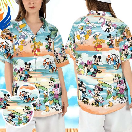 Mickey and Friends Surfing Hawaiian Shirt: Cartoon Mouse Friends & Disneyland Beach Aloha Shirt for a Tropical Summer
