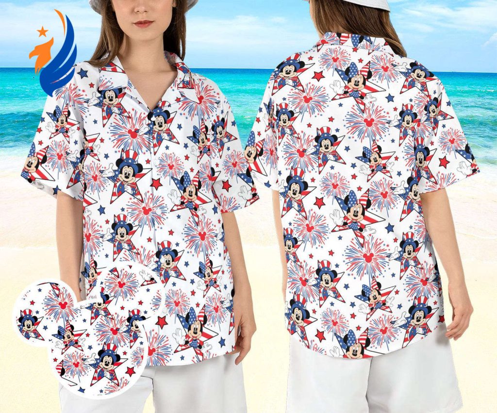 Mickey & Minnie 4th of July Hawaiian Shirt: Disneyland USA Party Aloha Shirt for Patriotic Couples – Independence Day Button Shirt Mickey & Minnie 4th of July Hawaiian Shirt: Disneyland USA Party Aloha Shirt for Patriotic Couples – Independence Day Button Shirt