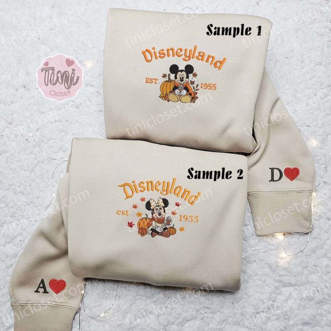 Stylish Mickey & Minnie Autumn Fall Disneyland Embroidered Couples Shirts – Perfect for Disney Lovers!
