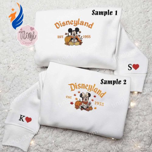 Stylish Mickey & Minnie Autumn Fall Disneyland Embroidered Couples Shirts – Perfect for Disney Lovers!