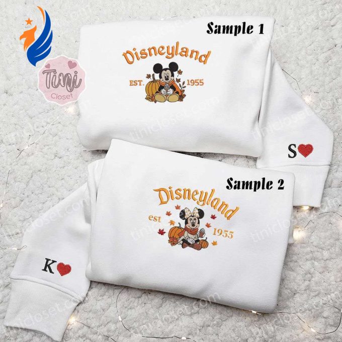 Stylish Mickey & Minnie Autumn Fall Disneyland Embroidered Couples Shirts – Perfect for Disney Lovers!