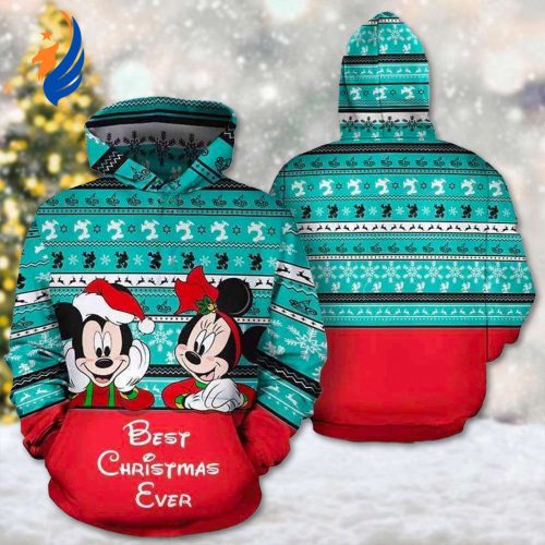Mickey and Minnie Best Christmas Ever Hoodie: Cartoon Character All Over Print Shirt Xmas Trip Sweater & Magic Kingdom Shirt