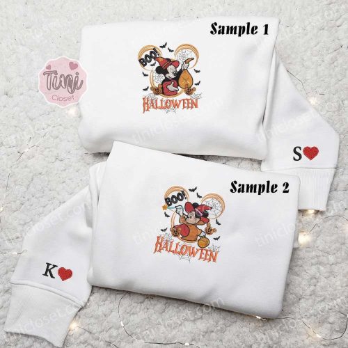 Mickey & Minnie Boo Halloween Disney Couples Shirts – Embroidered Characters for Spooky Fun!