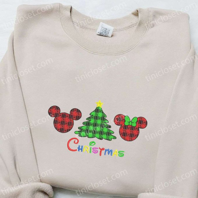 Disney Mickey & Minnie Christmas Shirt & Hoodie: Festive Plaid Embroidered Apparel Perfect Family Christmas Gifts