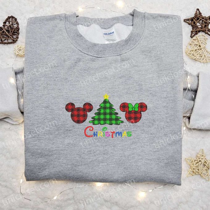 Disney Mickey & Minnie Christmas Shirt & Hoodie: Festive Plaid Embroidered Apparel Perfect Family Christmas Gifts
