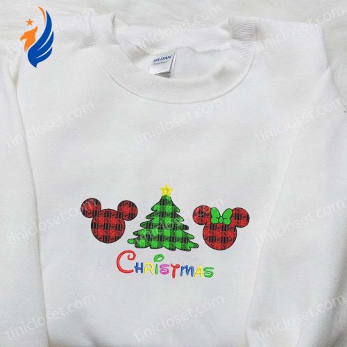 Disney Mickey & Minnie Christmas Shirt & Hoodie: Festive Plaid Embroidered Apparel Perfect Family Christmas Gifts