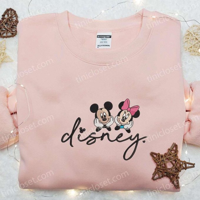 Mickey and Minnie Disney Embroidered Shirt & Characters Hoodie – Perfect Couple s Gift for Disney Fans!