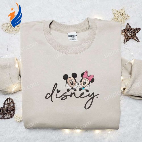 Mickey and Minnie Disney Embroidered Shirt & Characters Hoodie – Perfect Couple s Gift for Disney Fans!