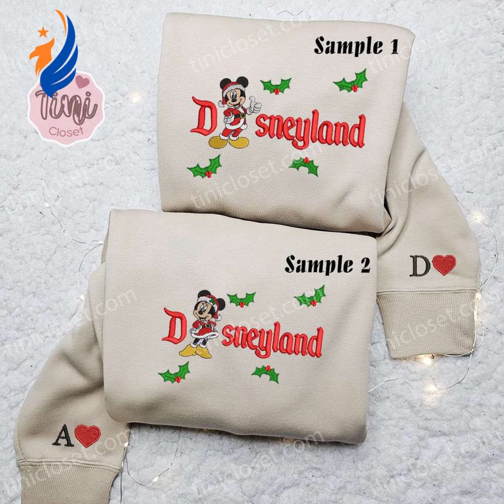 Mickey and Minnie Disneyland Christmas Embroidered Couple Shirt – Disney Characters Shirt & Hoodie Mickey and Minnie Disneyland Christmas Embroidered Couple Shirt – Disney Characters Shirt & Hoodie