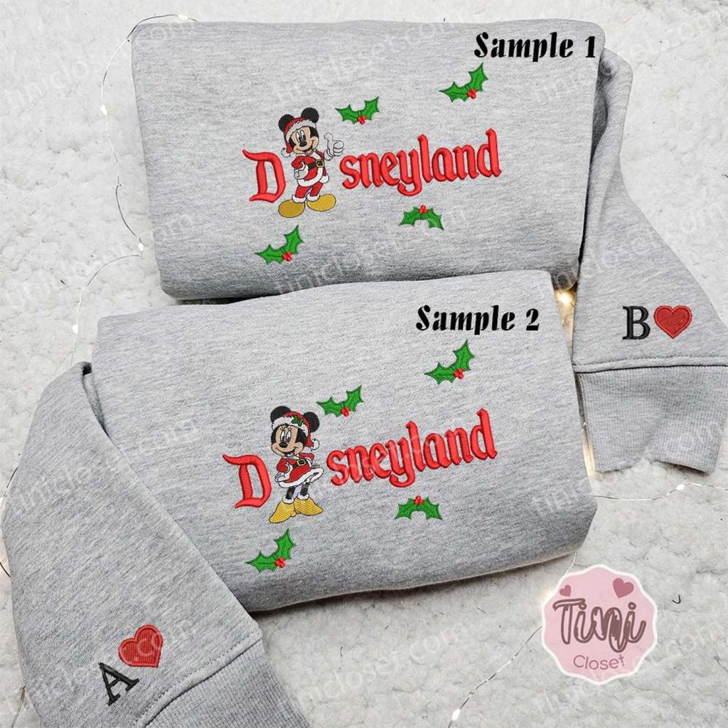 Mickey and Minnie Disneyland Christmas Embroidered Couple Shirt – Disney Characters Shirt & Hoodie Mickey and Minnie Disneyland Christmas Embroidered Couple Shirt – Disney Characters Shirt & Hoodie