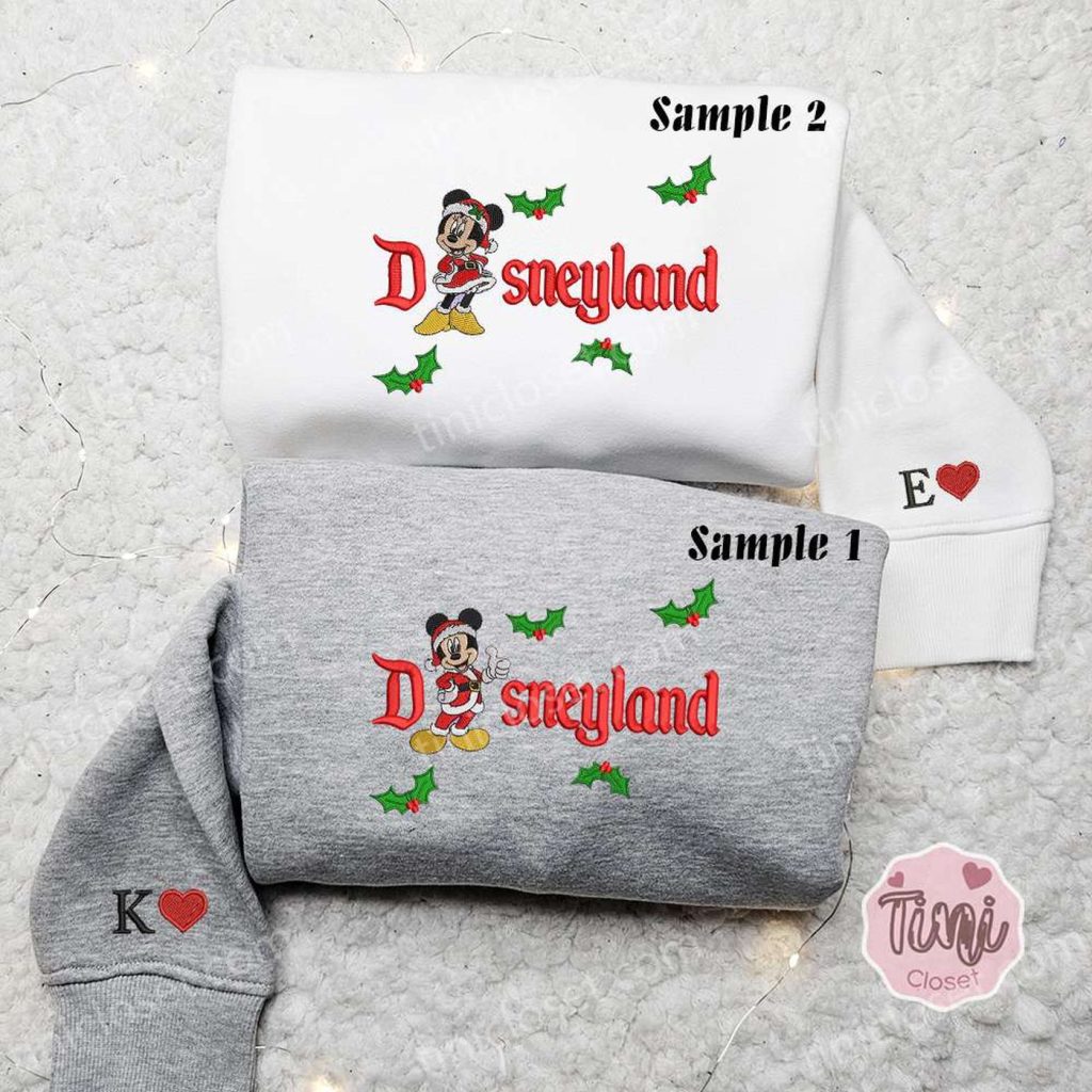 Mickey and Minnie Disneyland Christmas Embroidered Couple Shirt – Disney Characters Shirt & Hoodie Mickey and Minnie Disneyland Christmas Embroidered Couple Shirt – Disney Characters Shirt & Hoodie