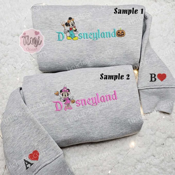 Disneyland Halloween Embroidered Couples Shirts: Mickey and Minnie Costumes for Spooky Fun!