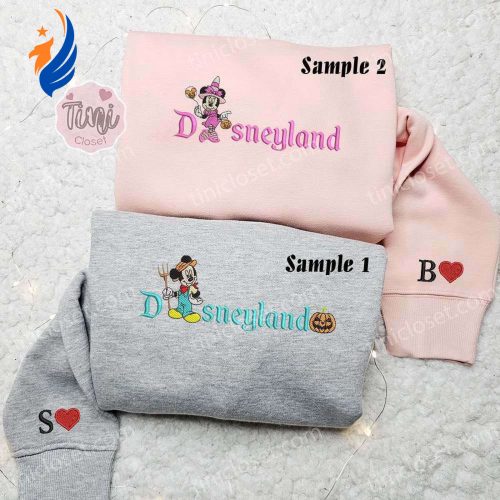 Disneyland Halloween Embroidered Couples Shirts: Mickey and Minnie Costumes for Spooky Fun!