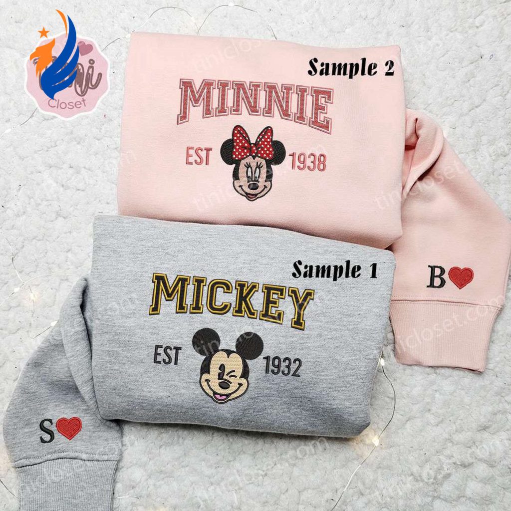 Mickey & Minnie Embroidered Hoodie: Disney Couple Sweatshirt Perfect Valentine s Gift Mickey & Minnie Embroidered Hoodie: Disney Couple Sweatshirt Perfect Valentine s Gift