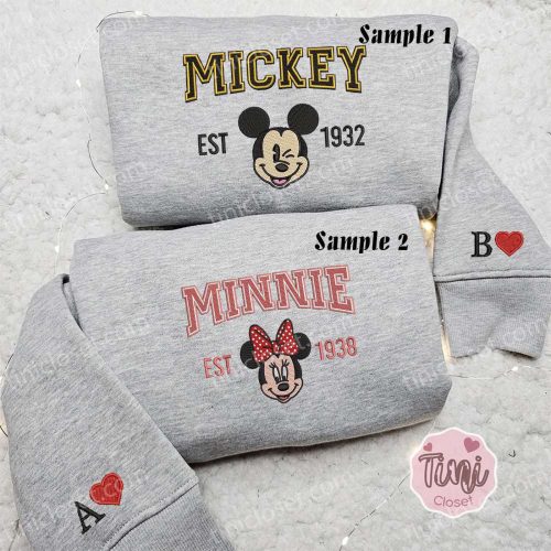 Mickey & Minnie Embroidered Hoodie: Disney Couple Sweatshirt Perfect Valentine s Gift