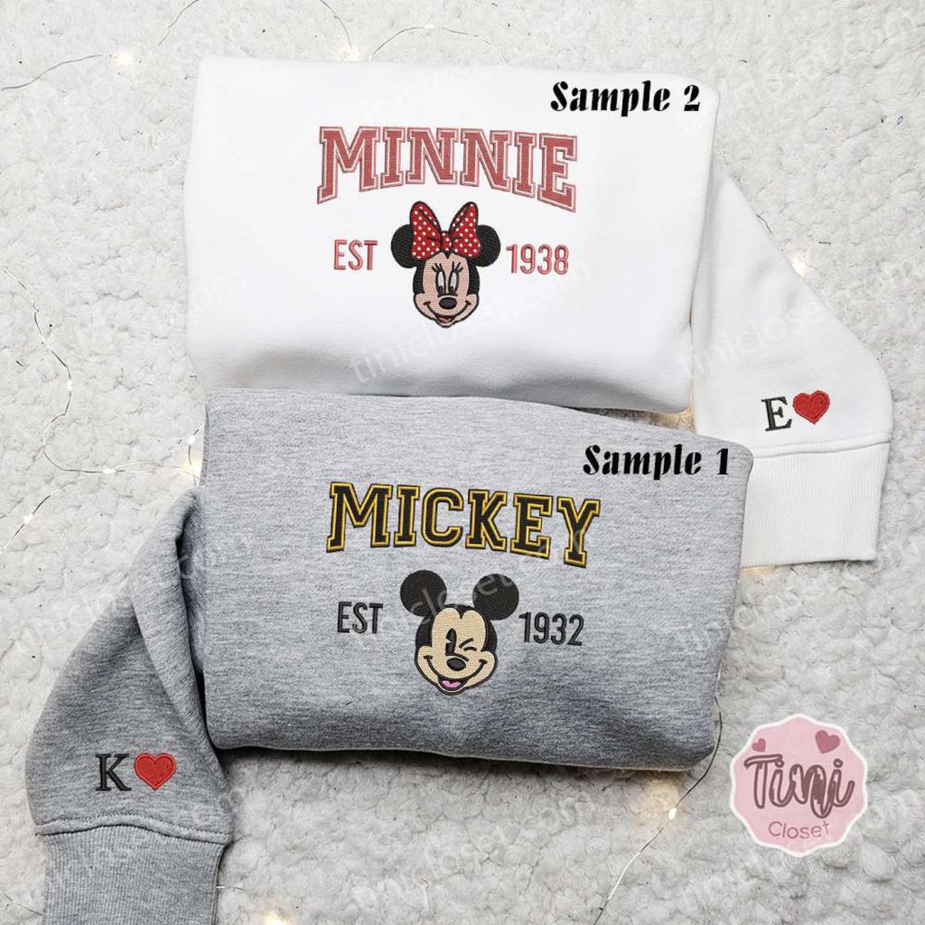 Mickey & Minnie Embroidered Hoodie: Disney Couple Sweatshirt Perfect Valentine s Gift Mickey & Minnie Embroidered Hoodie: Disney Couple Sweatshirt Perfect Valentine s Gift