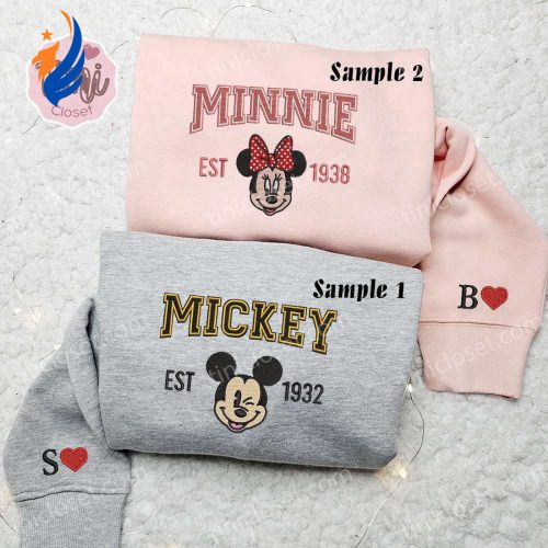 Mickey & Minnie Embroidered Hoodie: Disney Couple Sweatshirt Perfect Valentine s Gift