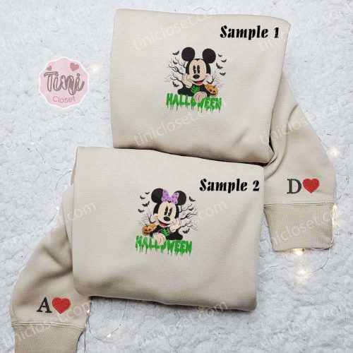 Mickey & Minnie Halloween Disney Couples Shirts: Spooky Embroidered Characters for a Magical Celebration