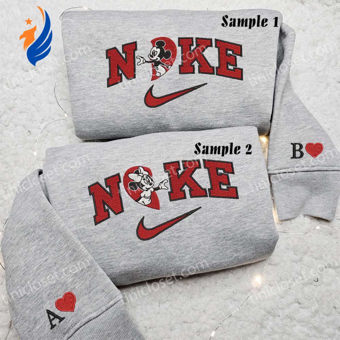 Mickey & Minnie Heart Embroidered Couples Shirts: Celebrate Love with Matching Disney Tops!