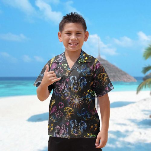 Mickey and Minnie Love in the Sky Hawaii Shirt – Couple Hawaiian Summer Vacation & Firework Mouse Shirt