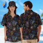 Mickey and Minnie Love in the Sky Hawaiian Shirt: Summer Vacation Couple Mouse & Firework Print Mickey and Minnie Love in the Sky Hawaiian Shirt: Summer Vacation Couple Mouse & Firework Print