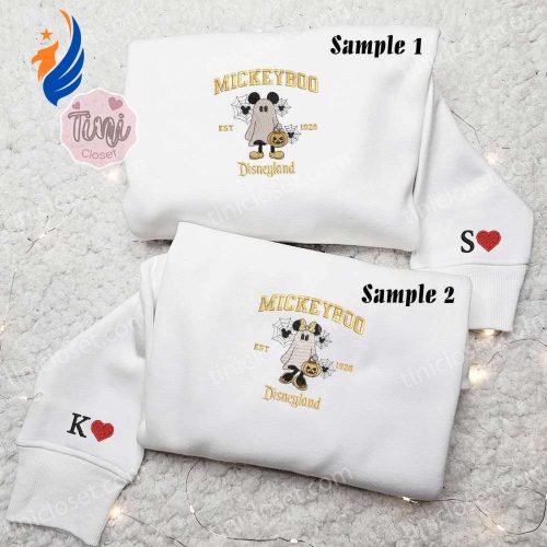 Mickey and Minnie Halloween Ghost Embroidered Couples Shirts - Spooktacular Costume for Couples!